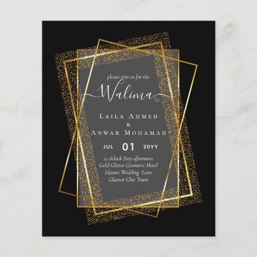 Budget Walima Moslim Huwelijk Gouden Lijst Uitnodi Flyer (Voorkant)