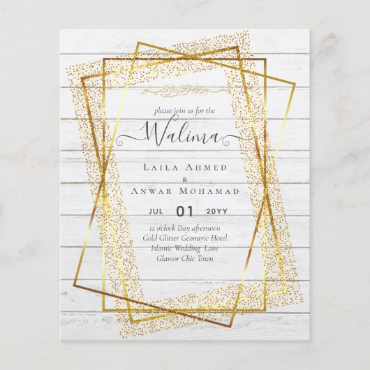 Budget Walima Muslim Wedding Gold Lijst Invite Flyer (Voorkant)