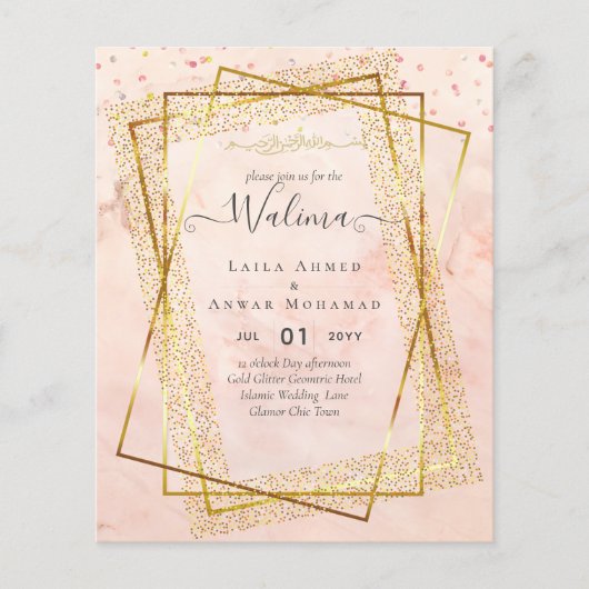 Budget Walima Muslim Wedding Gold Lijst Invite Flyer (Voorkant)