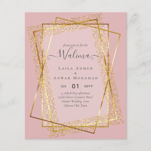 Budget Walima Muslim Wedding Gold Lijst Invite Flyer (Voorkant)