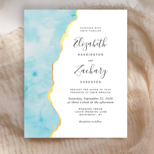 Budget Watercolor Aqua Blue Agate Wedding