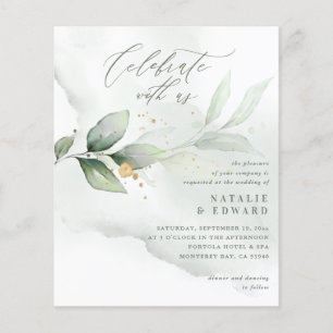 budget Watercolor eucalyptus groen goud bruiloft Flyer