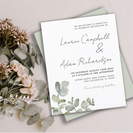 Budget Watercolor Eucalyptus Huwelijksuitnodiging