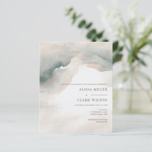 BUDGET Waterverf Abstracte huwelijksuitnodiging (Staand voorkant)