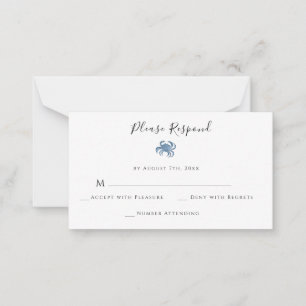 Budget Waterverf Blue Crab Wedding RSVP Kaarten Notitiekaartje
