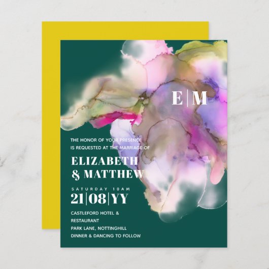 BUDGET Waterverf bruiloft uitnodigingen (Voorkant / Achterkant)