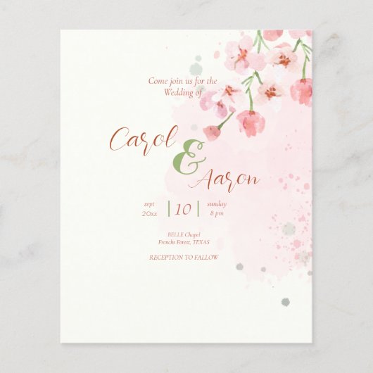 Budget waterverf Elegante botanische bruiloft Flyer (Voorkant)