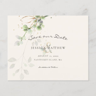 Budget Waterverf Eucalyptus Ecru Save The Date 