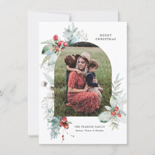 Budget Waterverf Floral Arch Foto Kerstmis Feestdagenkaart
