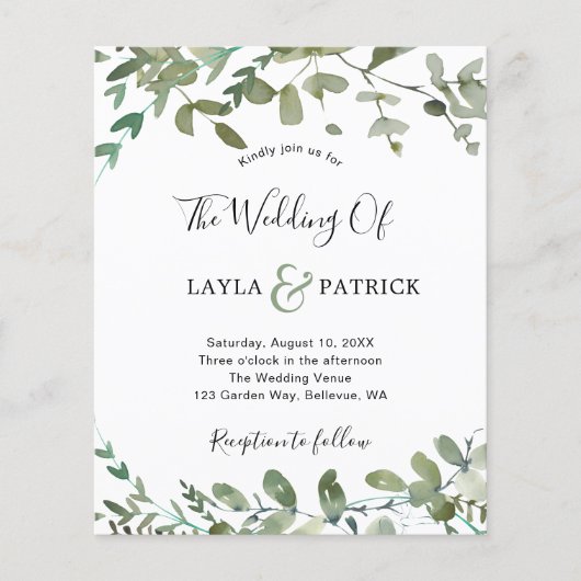 Budget Waterverf Greenery Wedding Flyer (Voorkant)