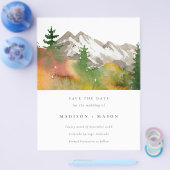 Budget Waterverf Herfst Bergen Save the Date Flyer (Enkel)