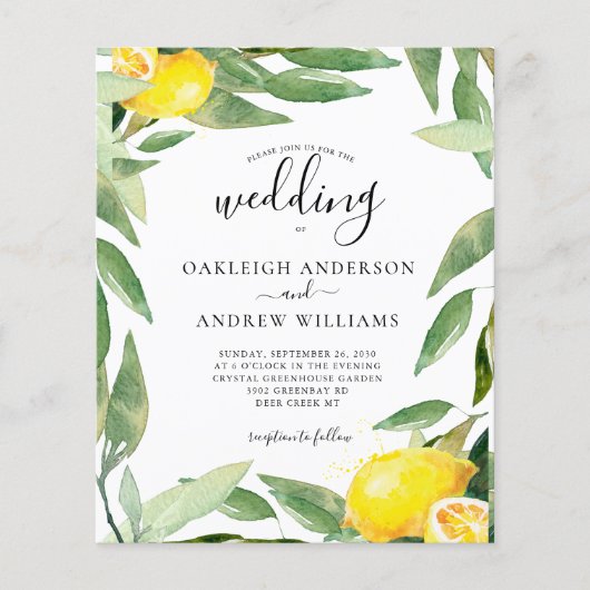 Budget Waterverf Lemon Botanical Wedding (Voorkant)