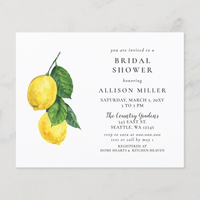 Budget Waterverf Lemon Bridal Shower (Voorkant)