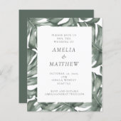 Budget Waterverf Monstera Green Wedding Invite (Voorkant / Achterkant)