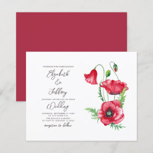 Budget Waterverf Red Poppy bruiloft uitnodiging