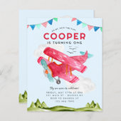 Budget Waterverf Sky Clouds Red Airplane Verjaarda (Voorkant / Achterkant)