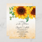 Budget Waterverf Sunflower bruiloft uitnodiging (Voorkant / Achterkant)