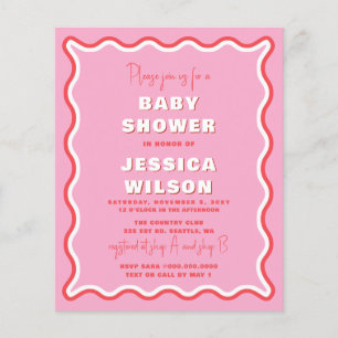 Budget Wavy Pink Red Girl Baby shower Uitnodiging