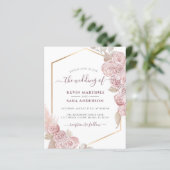 Budget Weddenschap Blush Pink Floral Gold Uitnodig (Staand voorkant)