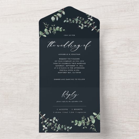 Budget Weddenschap Eucalyptus botanische uitnodigi All In One Uitnodiging (Binnen)