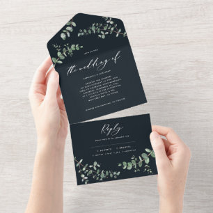 Budget Weddenschap Eucalyptus botanische uitnodigi All In One Uitnodiging