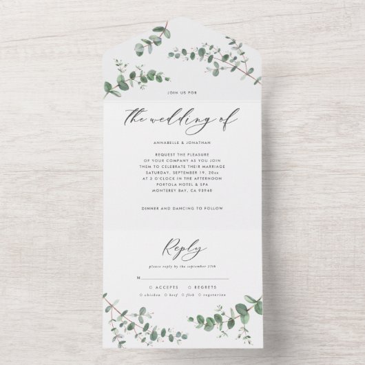 Budget Weddenschap Eucalyptus botanische uitnodigi All In One Uitnodiging (Binnen)