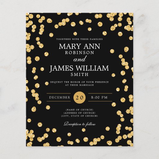 Budget Weddenschap Gold Glitter Confetti Black Inv Flyer (Voorkant)