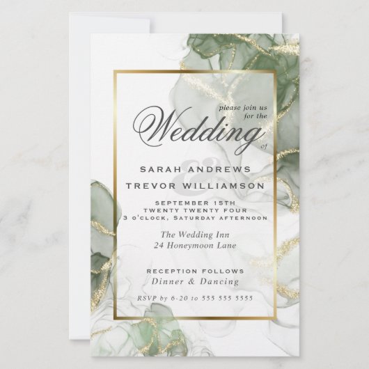 Budget Weddenschap Gold Muted Sage Green Ink (Voorkant)