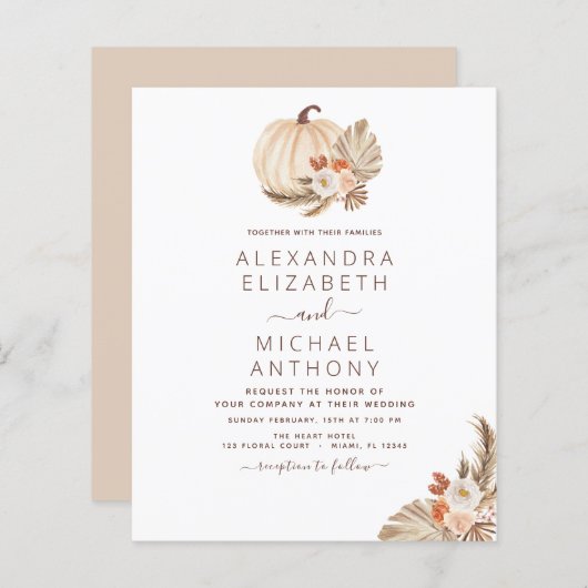 Budget Weddenschap Pampas Grass White Pumpkin (Voorkant / Achterkant)