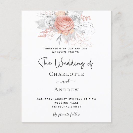 Budget Weddenschap roos goud floral elegant Silver (Voorkant)