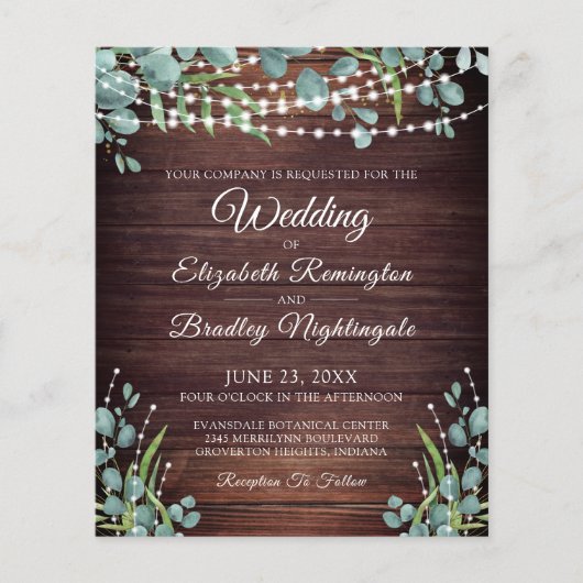 Budget Weddenschap Rustic Wood Licht Greenery Invi