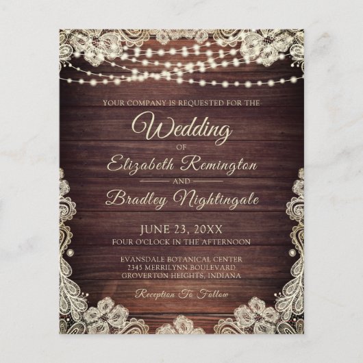 Budget Weddenschap Rustic Wood Lights Uitnodiging (Voorkant)