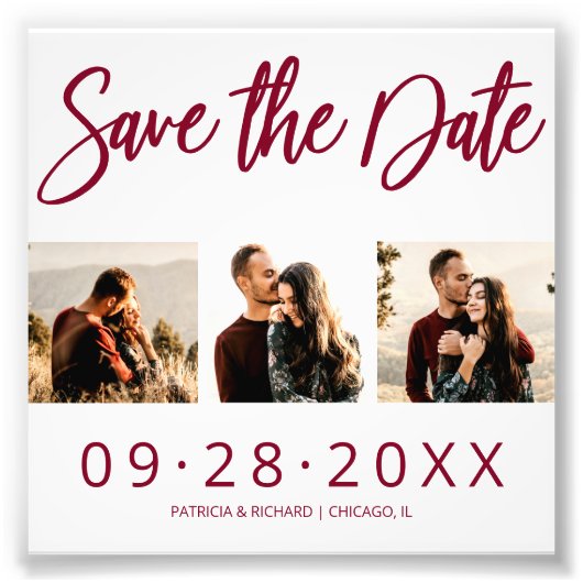 Budget Weddenschap Save the Date 3 Photo Collage Foto Afdruk (Voorkant)
