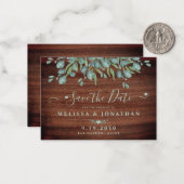 Budget Weddenschap Save the Date Rustic Eucalyptus Notitiekaartje (Voorkant / Achterkant in situ)