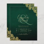 Budget Weddenschap Uitnodiging Emerald Green Gold (Voorkant / Achterkant)