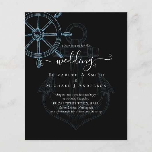 BUDGET Weddenschap Uitnodiging Nautical Ships Whee Flyer (Voorkant)
