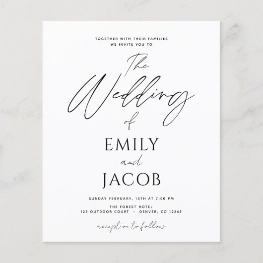 Budget Wedding Black White Script Typografie Flyer (Voorkant)