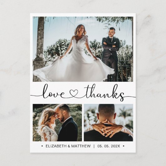 Budget Wedding Dank u 3 Photo Collage Briefkaart (Voorkant)