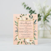 Budget Wedding Invitation Floral Beige Gold Pink (Staand voorkant)