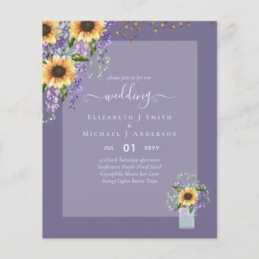 BUDGET WEDDING INVITATIONS Rustige Sunflower CHIC (Voorkant)