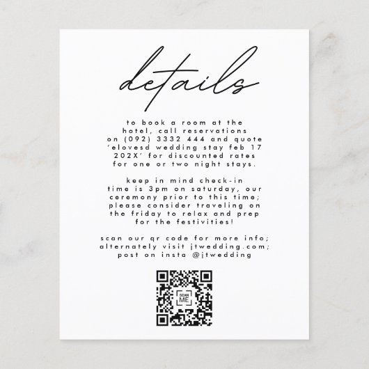 Budget Wedding Invite | Details QR Code Back Moder Flyer (Achterkant)