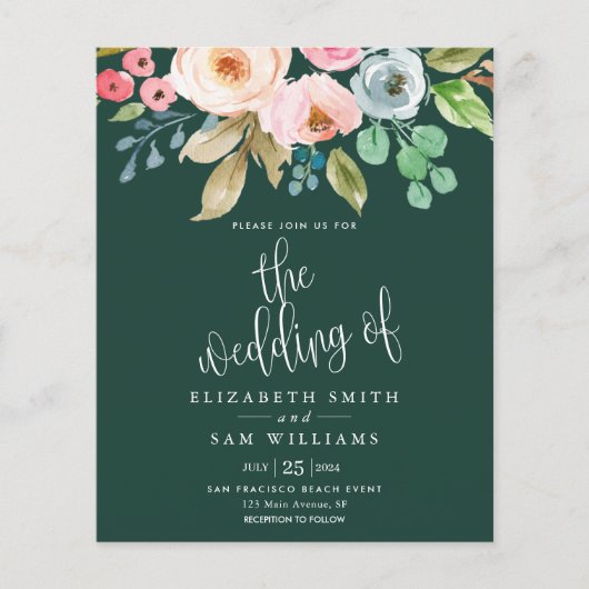 Budget Wedding Invite Floral Green Emerald Flyer (Voorkant)