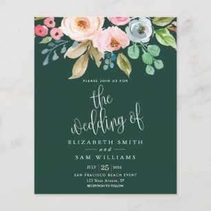 Budget Wedding Invite Floral Green Emerald Flyer