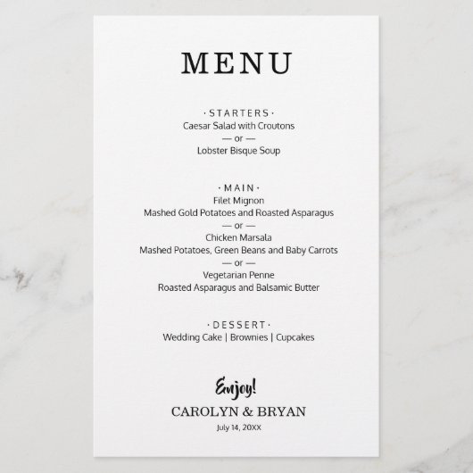 Budget Wedding Menu Flyer (Voorkant)