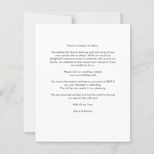 Budget Wedding Modern Script Minimalist Foto  (Achterkant)