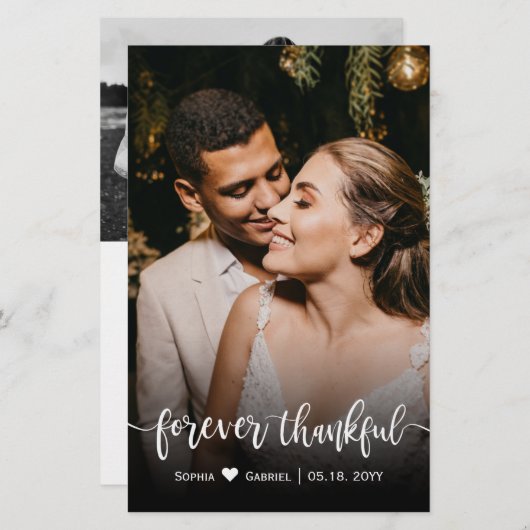 Budget Wedding Photo Forever Thankful Kaart (Voorkant / Achterkant)
