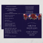 Budget Wedding Programme Burgundy Blue Rozen Flowe (Voorkant / Achterkant)