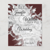 Budget Wedding Silver & Burgundy Floral Uitnodigin Flyer (Voorkant)