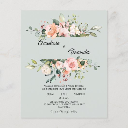 Budget-Wedding uitnodiging. Uitnodiging briefkaart Flyer (Voorkant)