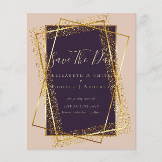 BUDGET WEDING INVITATIONS Gold Glitter Folie look Flyer (Voorkant)